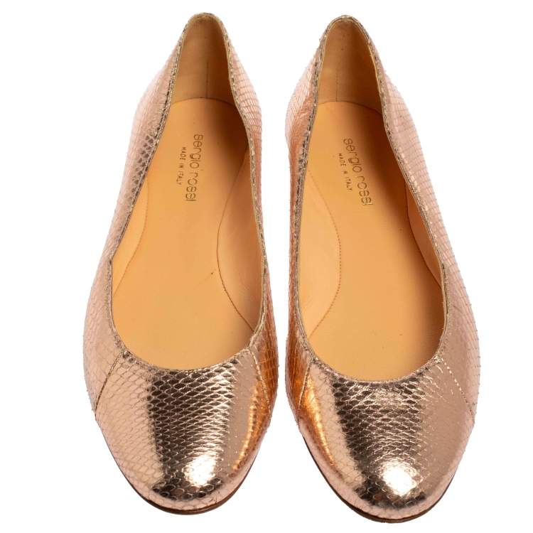 Pre Owned Sergio Rossi Metallic Rose Gold Python Ballet Flats Size 39