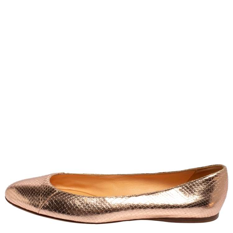 Pre Owned Sergio Rossi Metallic Rose Gold Python Ballet Flats Size 39