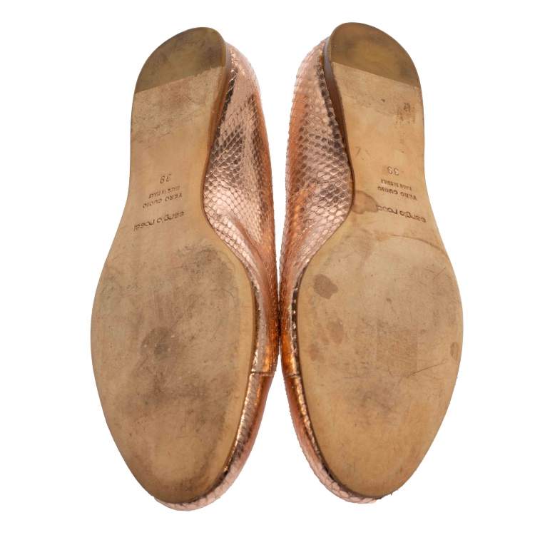 Pre Owned Sergio Rossi Metallic Rose Gold Python Ballet Flats Size 39