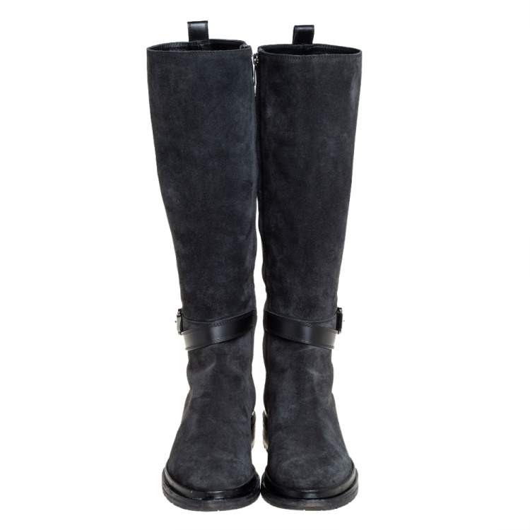 Pre Owned Sergio Rossi Black Suede And Leather Knee Length Boots Size 37