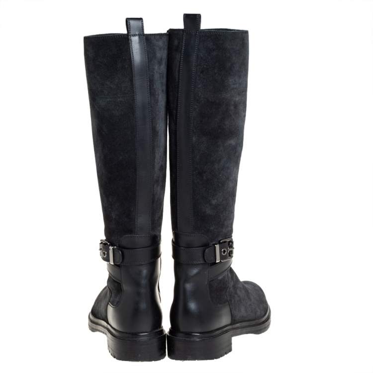 Pre Owned Sergio Rossi Black Suede And Leather Knee Length Boots Size 37