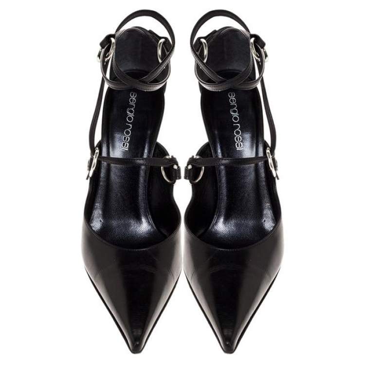 Pre Owned Sergio Rossi Black Leather Strappy Sandals Size 38