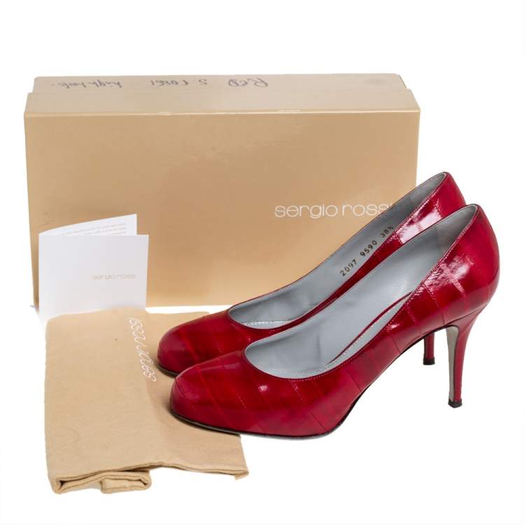 Pre Owned Sergio Rossi Red Patent Leather Round Toe Pumps Size 38.5