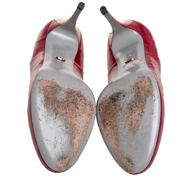 Pre Owned Sergio Rossi Red Patent Leather Round Toe Pumps Size 38.5