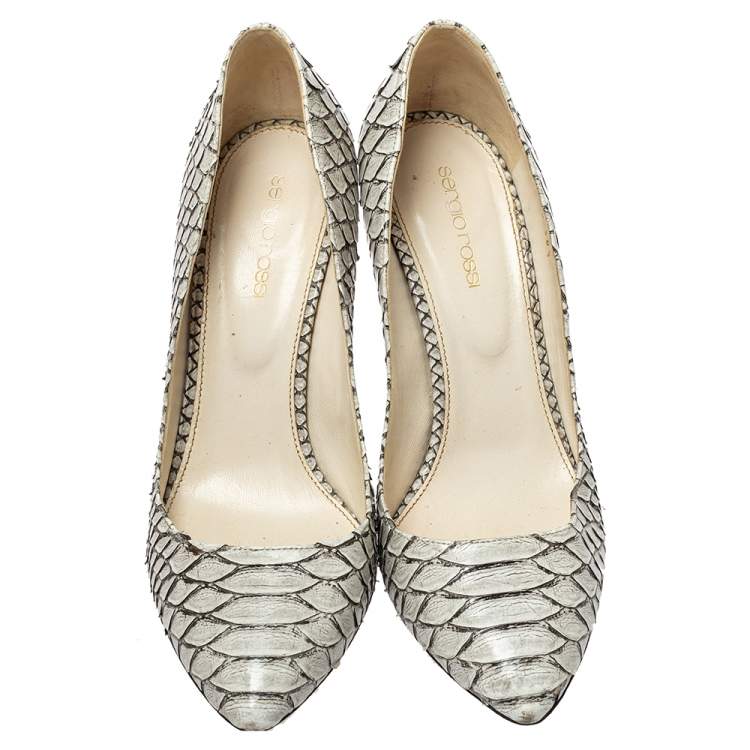 Pre Owned Sergio Rossi White/Black Python Pointed Toe Pumps Size 38.5