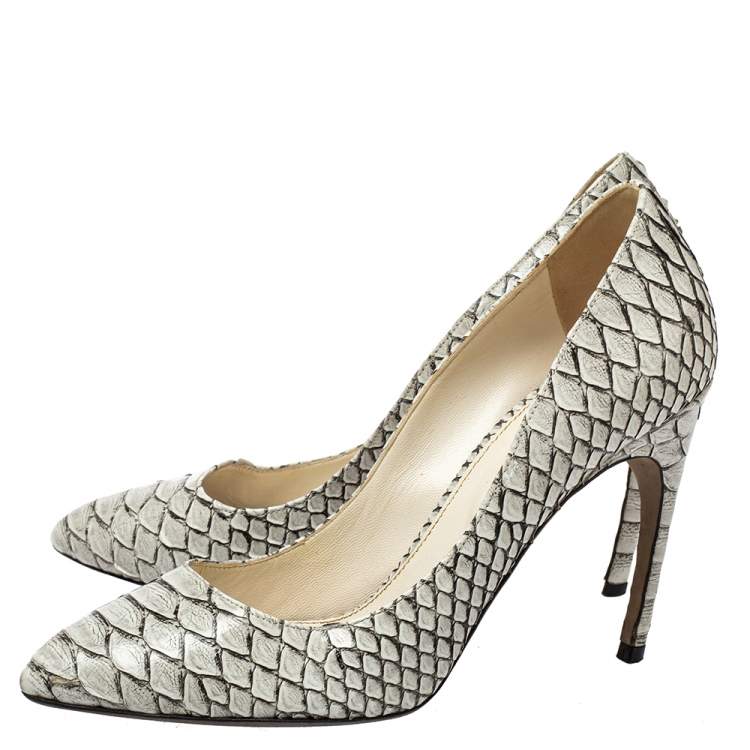 Pre Owned Sergio Rossi White/Black Python Pointed Toe Pumps Size 38.5