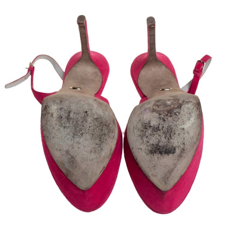 Pre Owned Sergio Rossi Pink Suede Cachet Peep Toe Platform Slingback Sandals Size 39