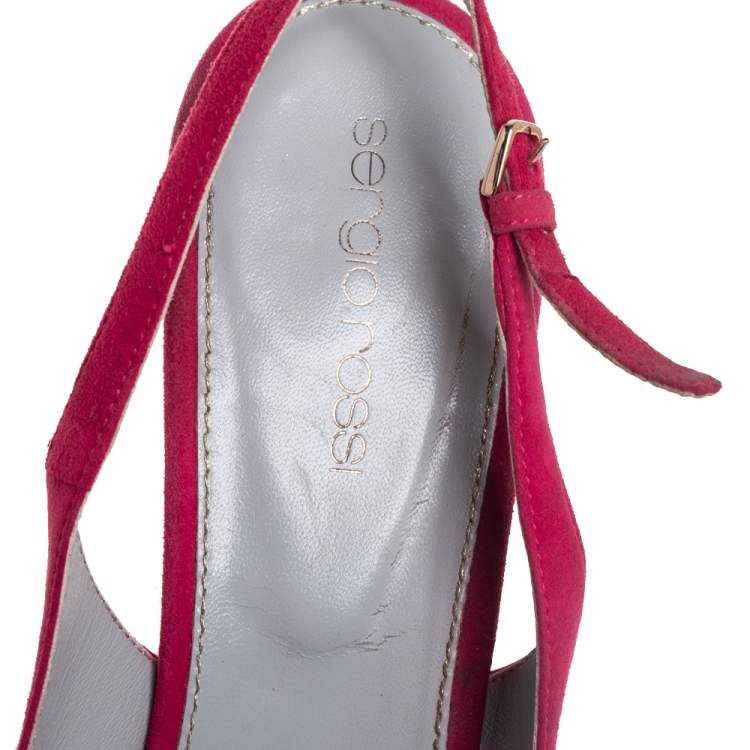Pre Owned Sergio Rossi Pink Suede Cachet Peep Toe Platform Slingback Sandals Size 39