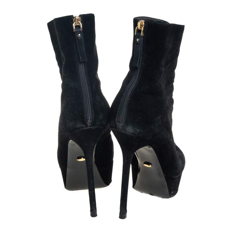 Pre Owned Sergio Rossi Black Suede Lace Up Platform Booties Size 39