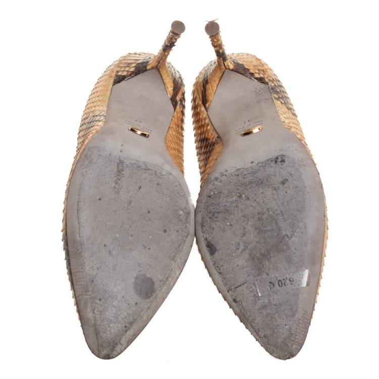 Pre Owned Sergio Rossi Beige/Brown Python Leather  Pumps Size 37