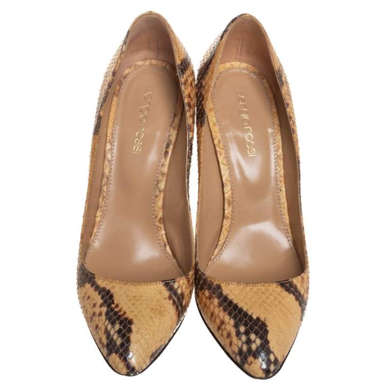Pre Owned Sergio Rossi Beige/Brown Python Leather  Pumps Size 37
