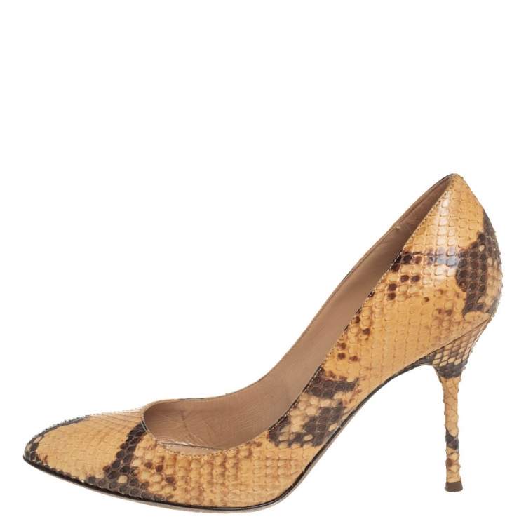 Pre Owned Sergio Rossi Beige/Brown Python Leather  Pumps Size 37