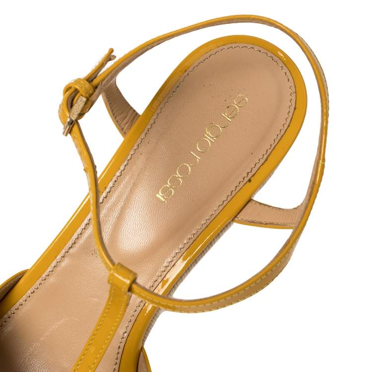 Pre Owned Sergio Rossi Yellow Patent Leather Wedge Platform Sandals Size 39