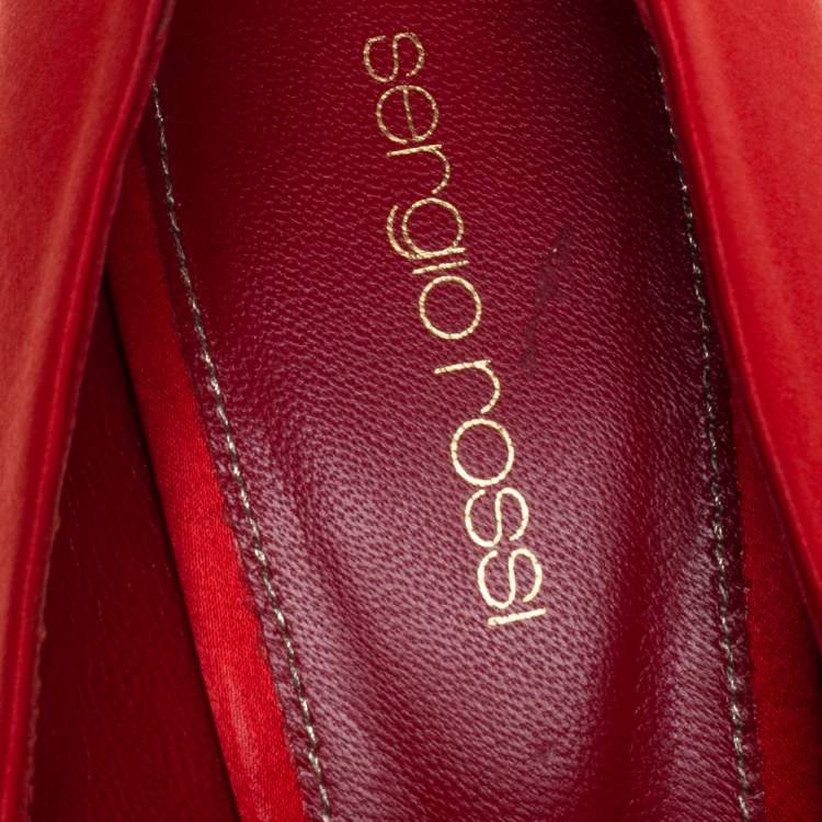 Pre Owned Sergio Rossi Red Satin Knotted Peep Toe Platform Pumps Size 39.5