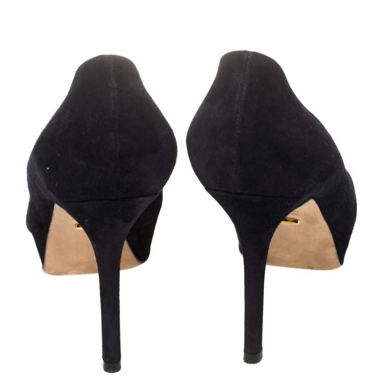 Pre Owned Sergio Rossi Navy Blue Suede Peep Toe Platform Pumps Size 38.5