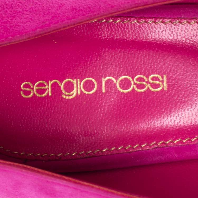 Pre Owned Sergio Rossi Magenta Suede Peep Toe Platform Pumps Size 38.5