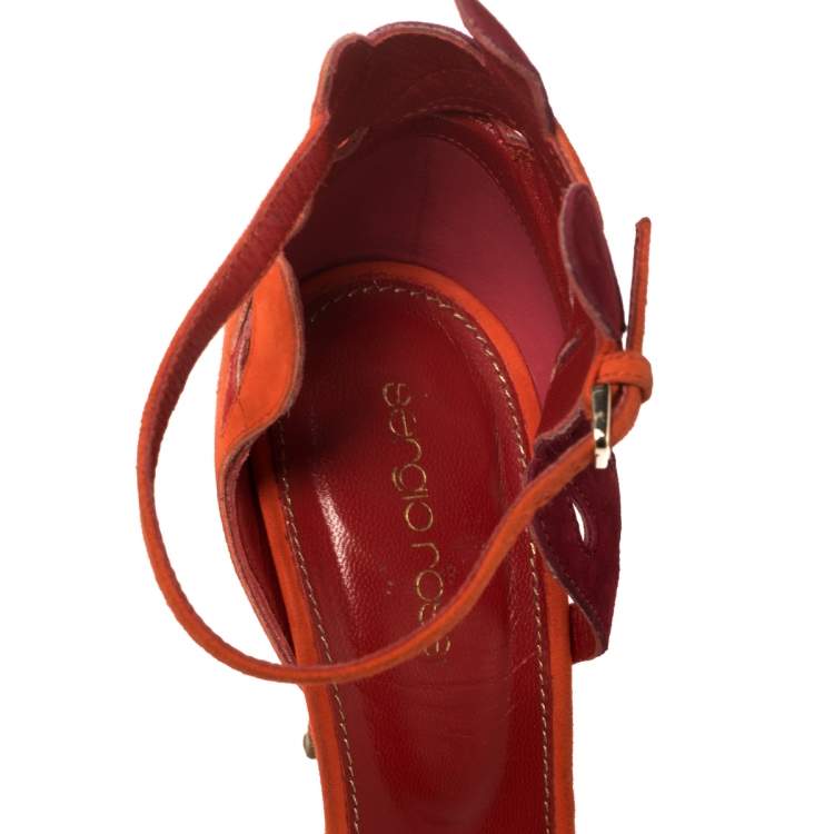 Pre Owned Sergio Rossi Orange/Maroon Suede Matisse Ankle Strap Sandals Size 39