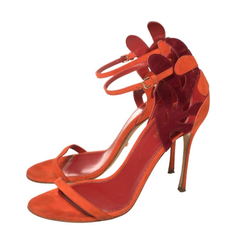 Pre Owned Sergio Rossi Orange/Maroon Suede Matisse Ankle Strap Sandals Size 39