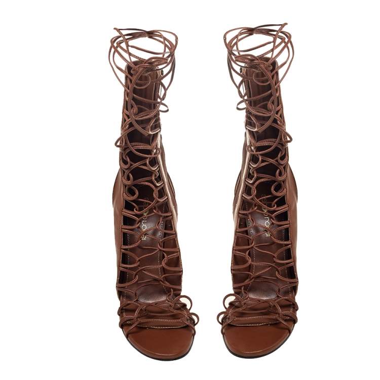 Pre Owned Sergio Rossi Brown Leather Gladiator Sandals Size 36.5