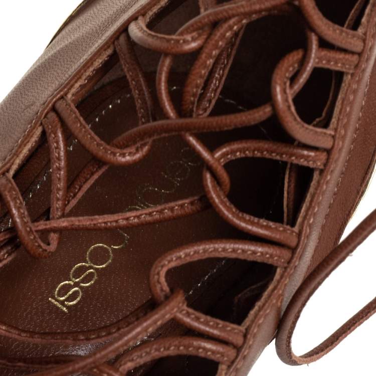 Pre Owned Sergio Rossi Brown Leather Gladiator Sandals Size 36.5