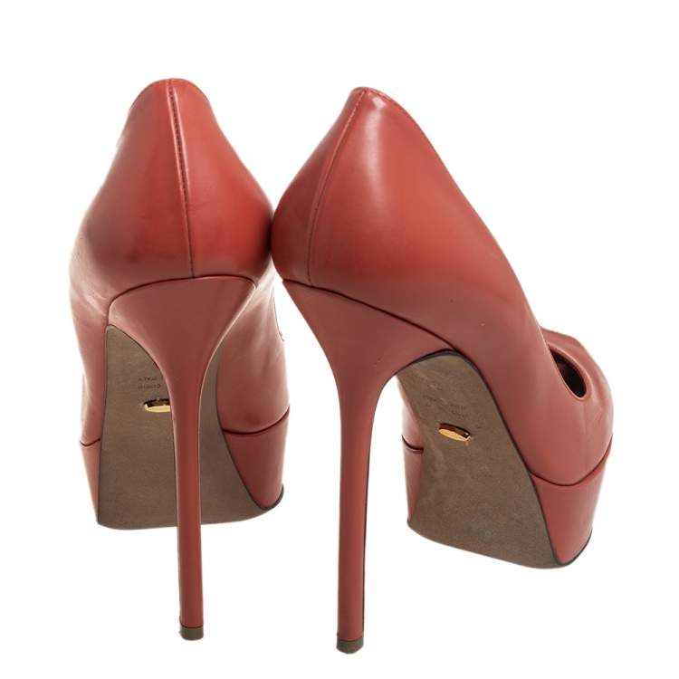Pre Owned Sergio Rossi Brown Leather Peep Toe Platform Pumps Size 39