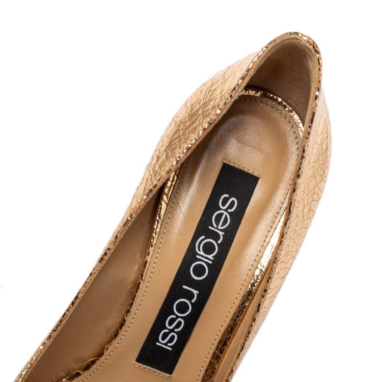 Pre Owned Sergio Rossi Metallic Bronze Texture Leather Pointed Toe Pumps Size 36