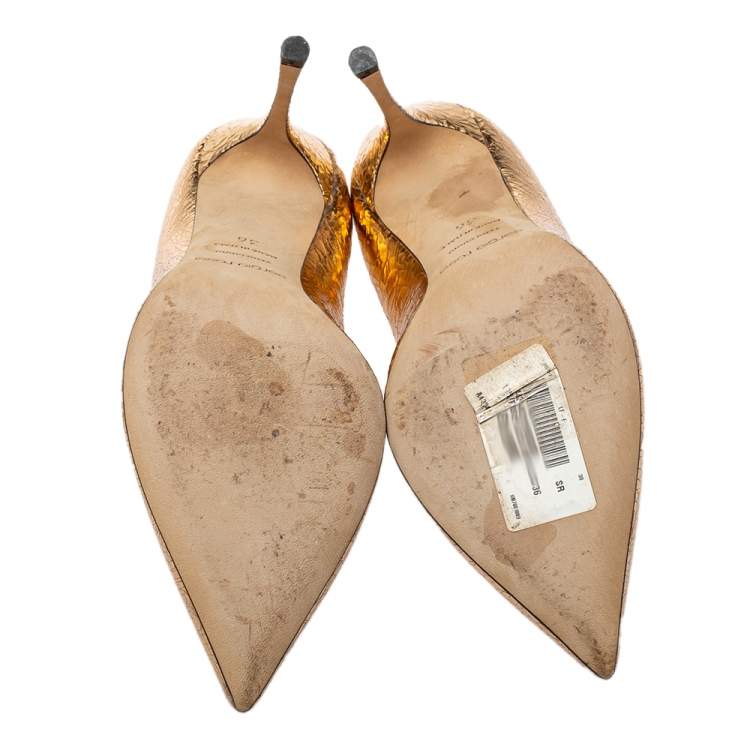 Pre Owned Sergio Rossi Metallic Bronze Texture Leather Pointed Toe Pumps Size 36