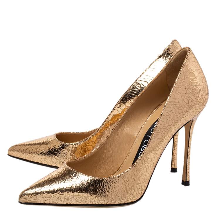 Pre Owned Sergio Rossi Metallic Bronze Texture Leather Pointed Toe Pumps Size 36