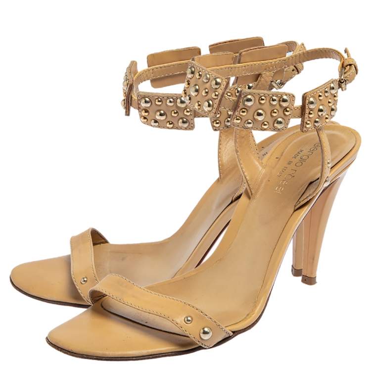 Pre Owned Sergio Rossi Beige Leather Ankle Strap Sandals Size 37