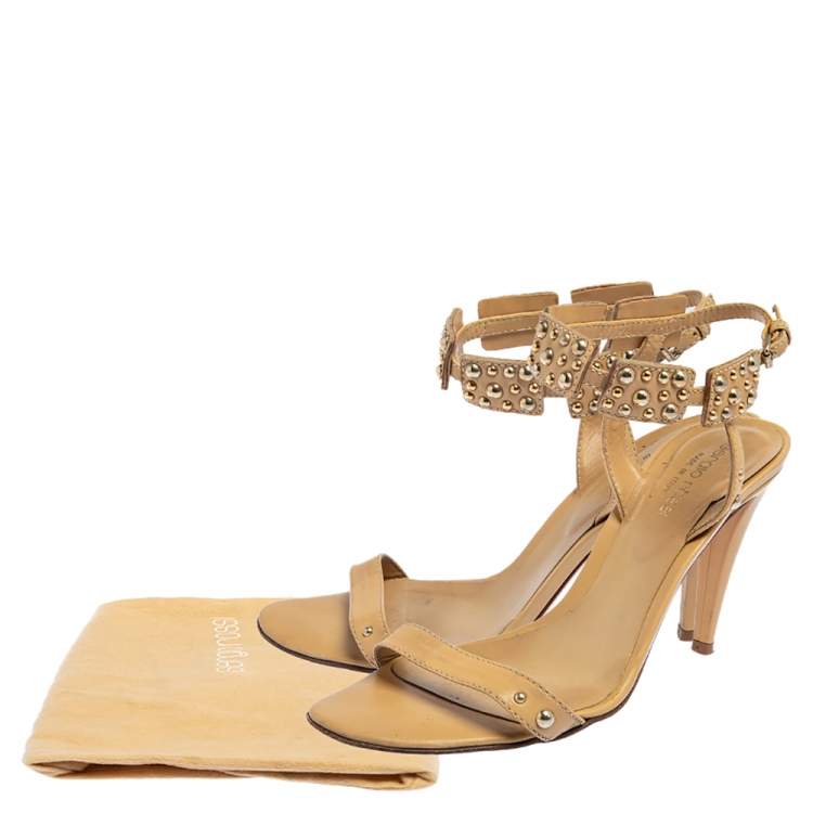 Pre Owned Sergio Rossi Beige Leather Ankle Strap Sandals Size 37