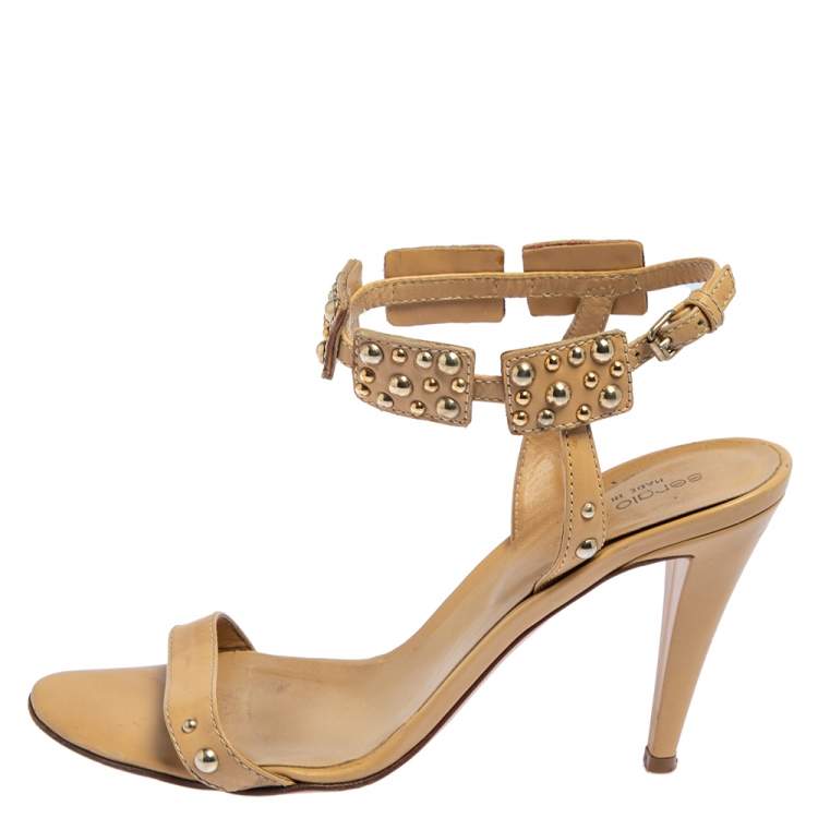 Pre Owned Sergio Rossi Beige Leather Ankle Strap Sandals Size 37