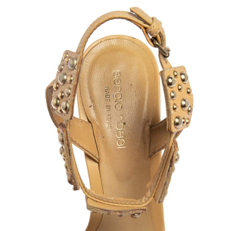 Pre Owned Sergio Rossi Beige Leather Ankle Strap Sandals Size 37