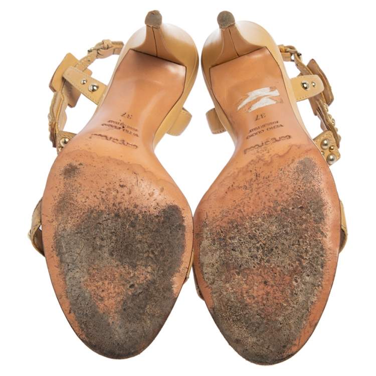 Pre Owned Sergio Rossi Beige Leather Ankle Strap Sandals Size 37