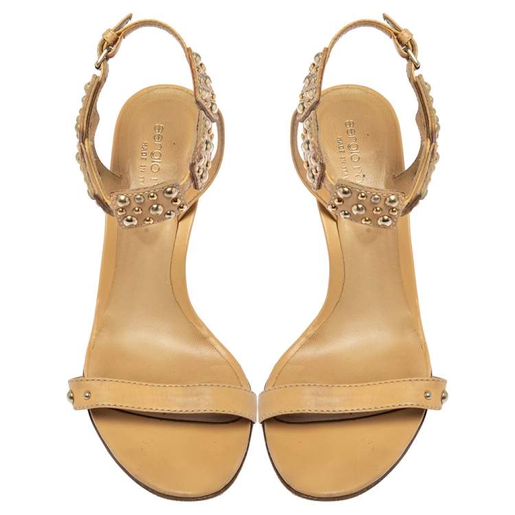 Pre Owned Sergio Rossi Beige Leather Ankle Strap Sandals Size 37