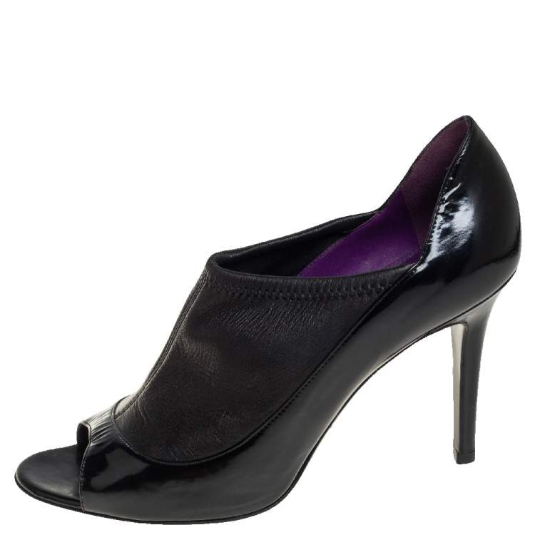 Pre Owned Sergio Rossi Black Leather Peep Toe Booties Size 39
