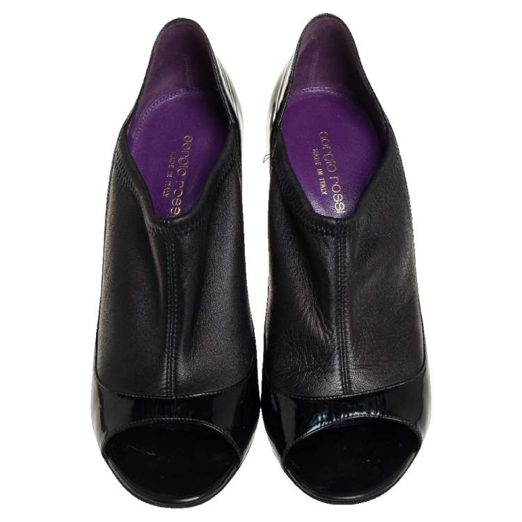 Pre Owned Sergio Rossi Black Leather Peep Toe Booties Size 39