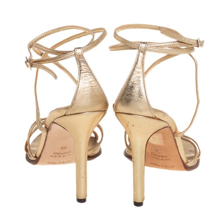 Pre Owned Sergio Rossi Gold Leather Strappy Sandals Size 38