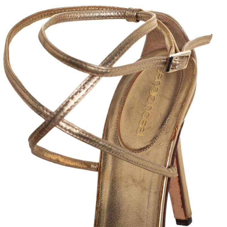 Pre Owned Sergio Rossi Gold Leather Strappy Sandals Size 38