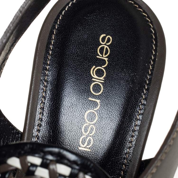 Pre Owned Sergio Rossi Multicolor Braided Leather Platform Lace Up Sandals Size 39