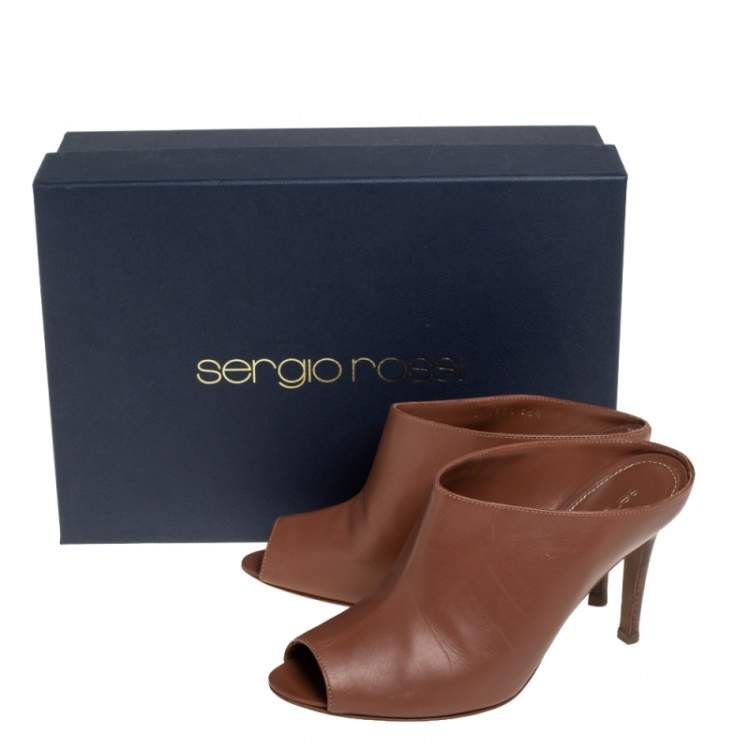 Pre Owned Sergio Rossi Brown Leather Mule Sandals Size 36.5