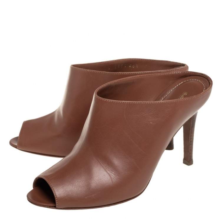 Pre Owned Sergio Rossi Brown Leather Mule Sandals Size 36.5