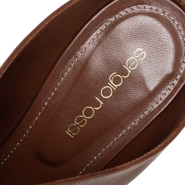 Pre Owned Sergio Rossi Brown Leather Mule Sandals Size 36.5