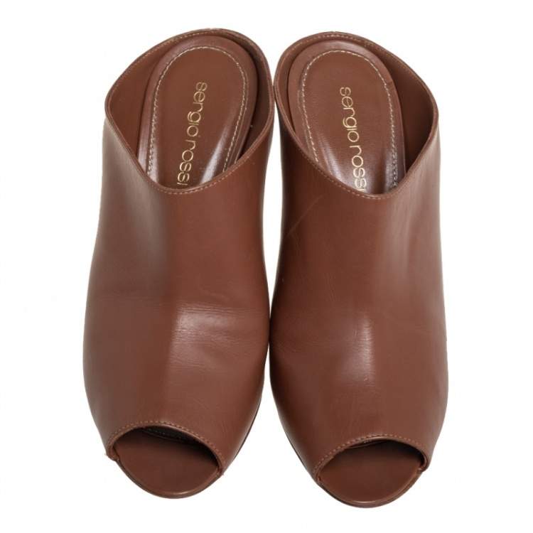 Pre Owned Sergio Rossi Brown Leather Mule Sandals Size 36.5