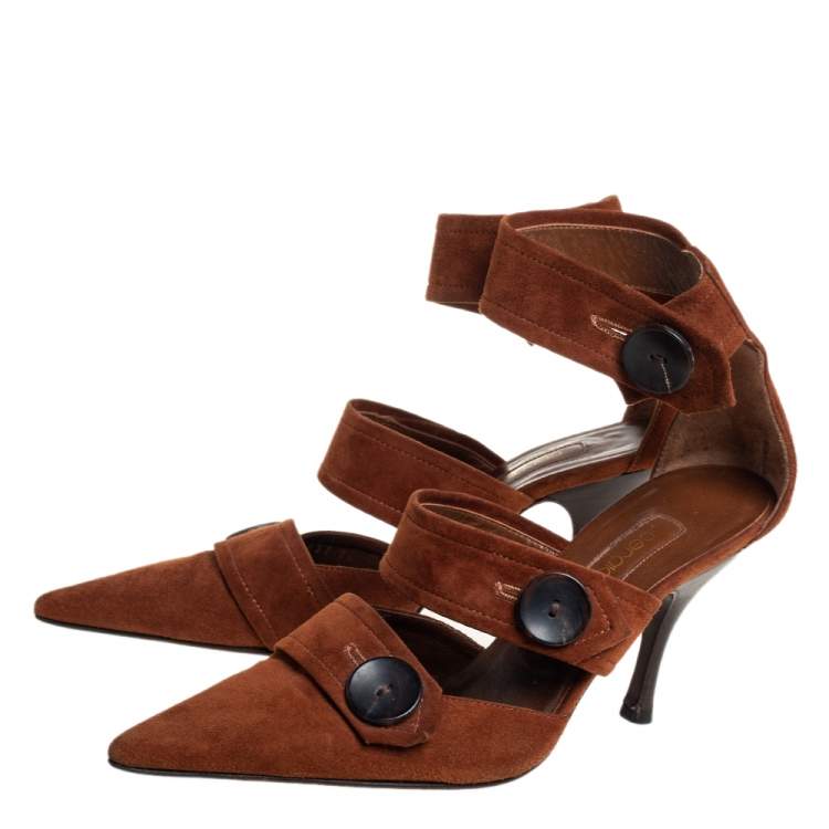 Pre Owned Sergio Rossi Brown Suede Multi Strap Pointed Toe Pumps Size 36