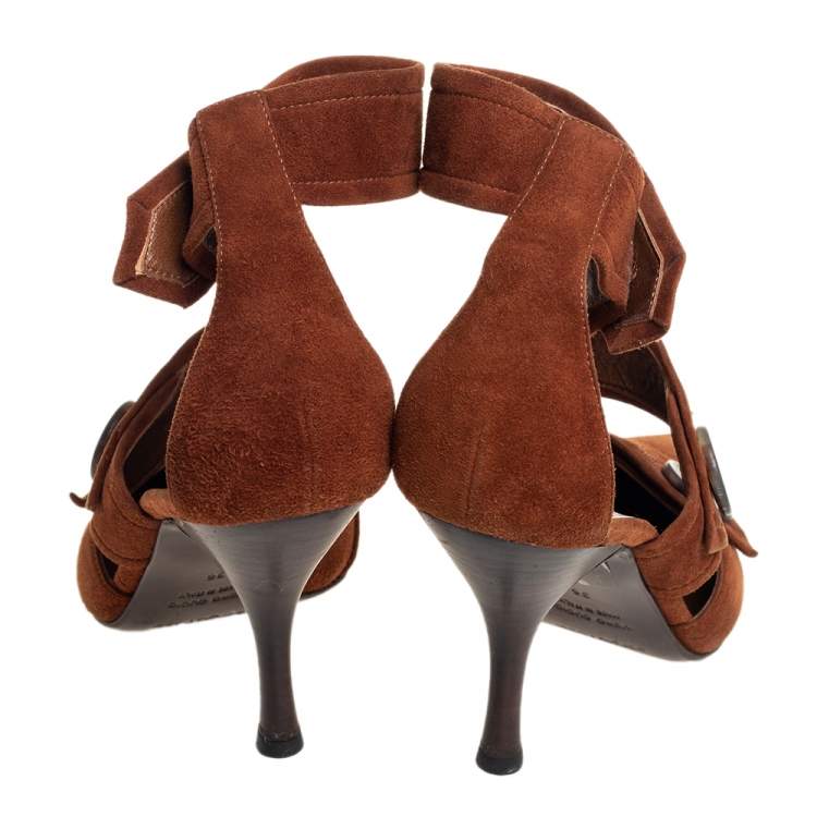 Pre Owned Sergio Rossi Brown Suede Multi Strap Pointed Toe Pumps Size 36