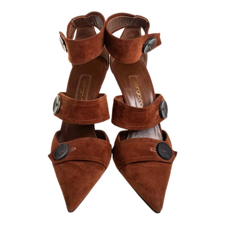 Pre Owned Sergio Rossi Brown Suede Multi Strap Pointed Toe Pumps Size 36