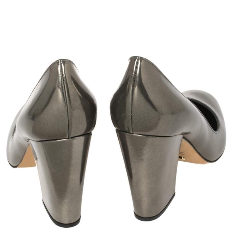 Pre Owned Sergio Rossi Olive Green Patent Leather Block Heel Pumps Size 41