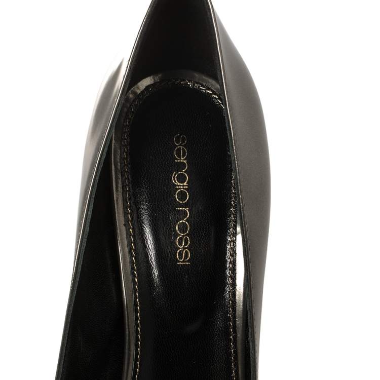 Pre Owned Sergio Rossi Olive Green Patent Leather Block Heel Pumps Size 41