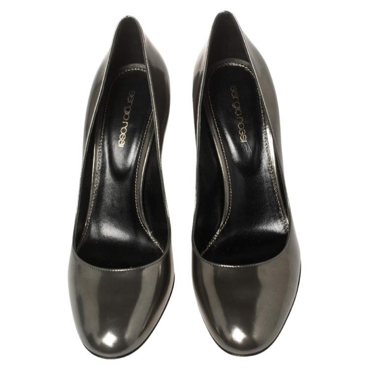 Pre Owned Sergio Rossi Olive Green Patent Leather Block Heel Pumps Size 41