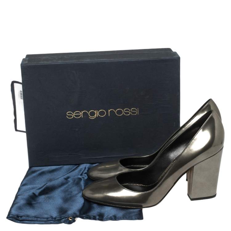 Pre Owned Sergio Rossi Olive Green Patent Leather Block Heel Pumps Size 41